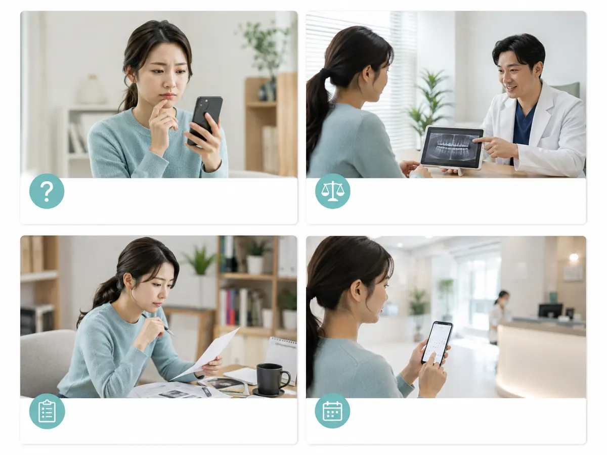모바일 치과 홈페이지에서 예약 동선을 점검하는 모습